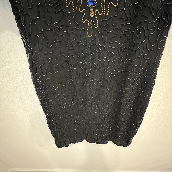 Vtg Sténay Black Gold Beaded Sequin Trophy Dress Silk India Size Xl Holidays - Picture 6 of 16